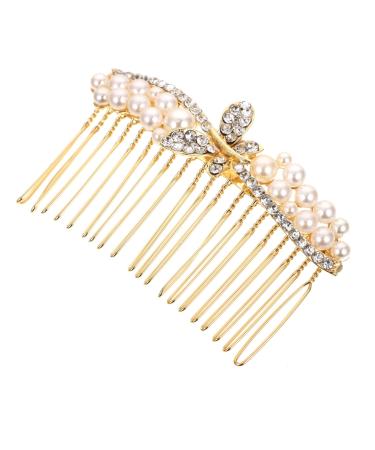 Ipetboom Alloy Rhinestone Hair Comb Pearl Headpiece Rhinestone Bow Tie Gold Hair Accessories Pearl Hair Clip Rhinestone Hair Side Comb Bridal Hair Pin Hair up Bride Wedding Rhinestones