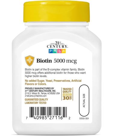 21st Century Biotin 5000 Mcg Capsules 110-Count by 21st Century - Buy Online on GoSupps.com