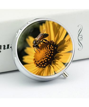 Portable 3 Compartment Pill Box - Yellow Flower & Black Bee Travel Organizer for Purse & Pocket - Buy Online on GoSupps.com