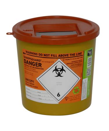 Sharpsguard Colour Coded Sharps Bin 2.5 Litres Orange