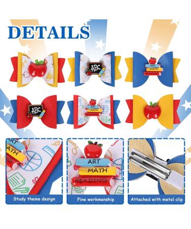 Whaline Back to School Bow Hair Clips - 6Pcs Apple Book Blackboard Hair Bows for Girls, PU Leather Hair Barrettes for Classroom, Kindergarten Students - Buy Online on GoSupps.com