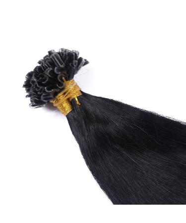 Premium Keratin Bonding U-Tip Extensions - #1B/Gray Ombre - 40cm 100 Strands 100% Remy Real Hair by Novon Hair Extensions - Buy Online on GoSupps.com
