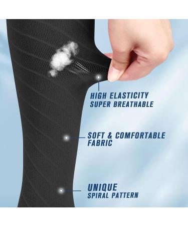 Knee High Compression Socks 20-30 mmHg for Men & Women | Open Toe Circulation Support for Flight Sports Edema Varicose Veins DVT - Black & Gray Large - Buy Online on GoSupps.com