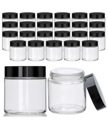 4oz Glass Clear Cosmetic Jars with Black Lids Empty Small Glass Jars with Inner Liners Round Travel Sample Container for Cream Lotion Ointments Candle Making Set of 25