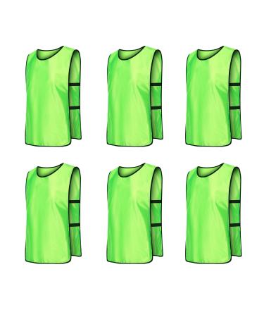 RE-HUO 6 Pack Scrimmage Vests/Sport Pinnies/Soccer Bibs for Kid and Adult Neon Green Large