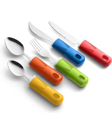 Special Supplies 5-Piece Adaptive Utensils Kitchen Set for Hand Tremors, Arthritis, Parkinson's - Non-Weighted, Non-Slip Handles - Stainless Steel Knives, Fork, Spoons - Colorful - Buy Online on GoSupps.com