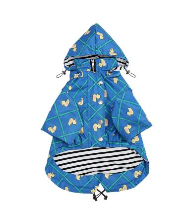 Minezi hundred coat with zipper and reflective buttons rain/waterproof adjustable shoulder strap removable hood keeps the dog clean and neatly blue checkered-xxl XX-Large (chest: 86-98cm)