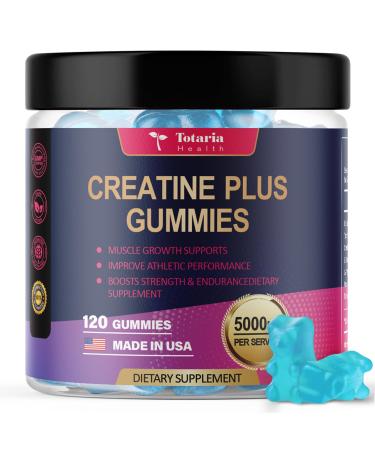 Creatine Monohydrate Gummies for Men & Women 5000mg Sugar Free Pre-Workout Supplement Creatine for Muscle Strength Muscle Builder Energy Boost Vegan Blueberry Flavor 120 Count