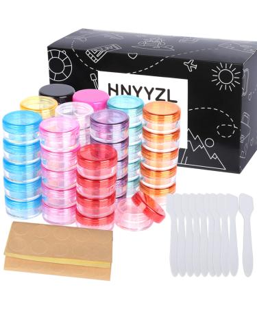 50 Pack Sample Container, HNYYZL 5g Empty Cosmetic Containers Plastic Travel Pot Jar for Liquid Lotion Cream Sample Make-up Storage(10 Colors, 5ML), Come with 10pcs Mini Spatulas and 50pcs Labels