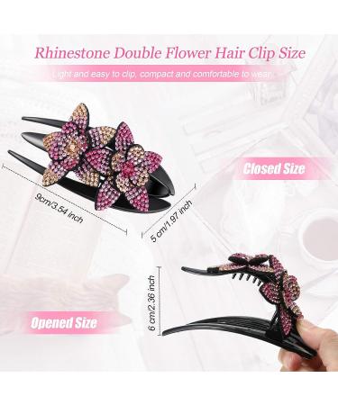 Rhinestone Double Flower Hair Clip Set - 8 Pieces | Crystal Glitter Hair Accessories for Women and Girls - Buy Online on GoSupps.com