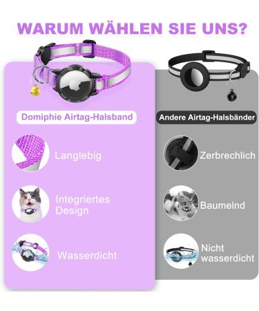 Waterproof Reflective Airtag Cat Collar - XS Purple (18-23cm) with Safety Lock for Kittens & Small Dogs - Buy Online on GoSupps.com