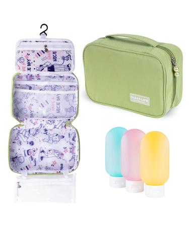 Toiletry Bag Hanging Toiletry Bags for Traveling, Portable Travel Size Toiletries for Men and Woman With Bonus Travel Bottles.(Green)