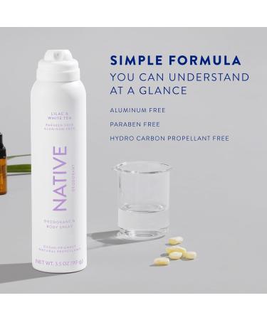 Native Deodorant & Body Spray Contains Naturally Derived Ingredients | Deodorant for Women and Men All Day Odor Protection Aluminum and Hydrocarbon Propellant Free | Lilac & White Tea - Buy Online on GoSupps.com