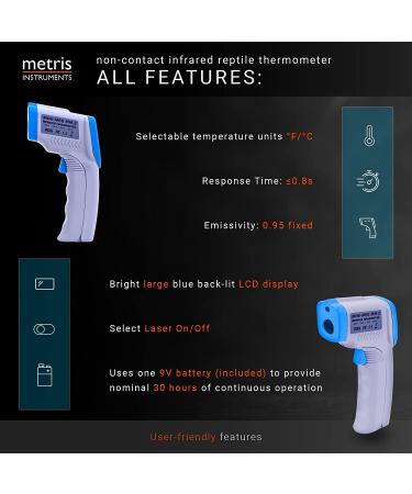 Metris Mini-Mee Digital Infrared Reptile Thermometer - Non-Contact Laser Temperature Gun for Fish Tanks, Snake Habitats & Terrariums - Buy Online on GoSupps.com