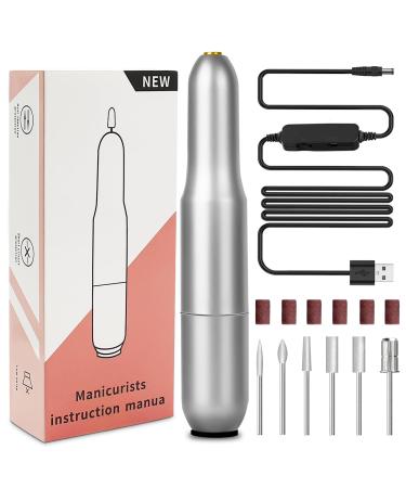 Electric Nail Files Nail Drill Set for Acrylic Gel Nails Professional 20000 RPM Adjustable Speed Portable Manicure Pedicure Kit with Nail Drill Bits and Sanding Bands (Silver)