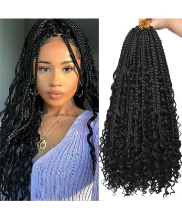 Xtrend 18 inch 8 packs boho box braids crochet hair with curly ends 15 strands/pack pre looped black messy goddess box braids hair extensions single synthetic bob goddess locs hair 18 inches (8 Pack) 1b# boho box braids