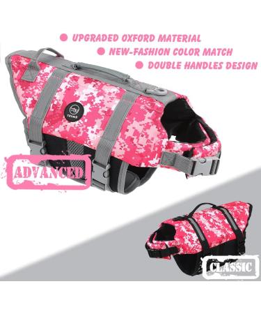Emust Dog Chimney: Reflective Adjustable Buoyant Swim Vest with Rescue Handle - New Pink Camouflage - Buy Online on GoSupps.com