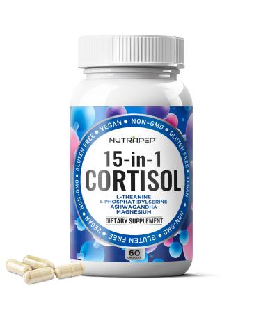 NutraPep Cortisol Detox Supplement Men Women - Reduce Lower Cortisol High Cortisol Reducer Blocker Control - Supports Stress Mood Rest Adrenal Calm Relax with Ashwagandha L-Theanine Magnesium