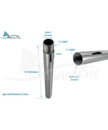 Marine City 304 Grade Stainless Steel 12 Antenna Base Mount Extension Mast for Boats/Yachts | 1-14 Threads, Heavy Duty (1 Pack) - Buy Online on GoSupps.com