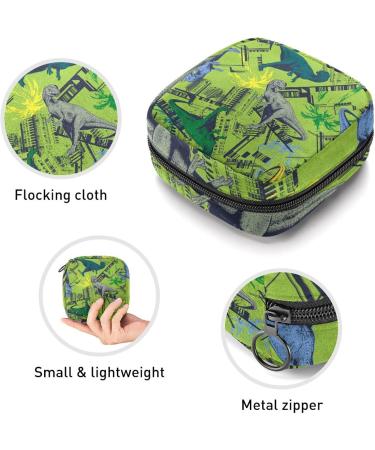 Women's Portable Period Kit - Dinosaur Green Pattern Storage Bag with Pockets | Ideal for Girls & Women - Buy Online on GoSupps.com