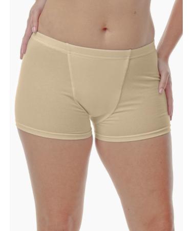 Vulvar Varicosity and Prolapse Support Boy-Leg Brief with Groin Compression Bands and Hot/Cold Therapy Gel Pad - 524 Large Beige