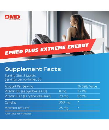 Ephed Plus Extreme Energy - 350mg Caffeine Supplement with Vitamin B6 & B12 | 100 Capsules - Buy Online on GoSupps.com
