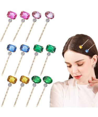 12 PCS Retro Crystal Hair Pins Hair Slides Clips Vintage Decorative Bobby Pins Hairpins Hair Styling Tools Accessories for Women and Girls