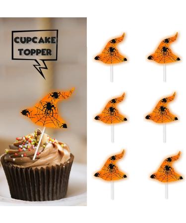 18pcs Gold Glitter Spider Witch Hat Dessert Cupcake Topper Halloween Carnival Theme Decorations Boy Girl Man Woman Happy Birthday Weeding Anniversary Party Decor Supplies - Buy Online on GoSupps.com