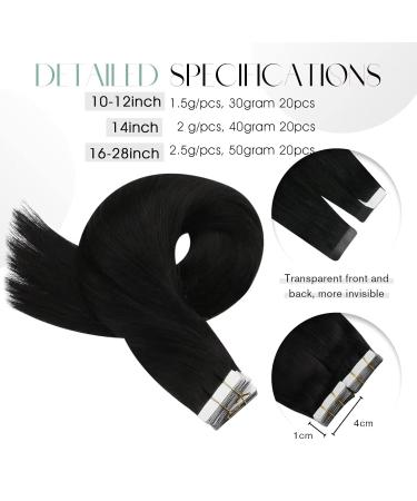 Moresoo Tape-In Extensions - Real Hair 50cm Black #1B Seamless Adhesive Skin Weft 20 Pieces 50g - Remy Natural Hair - Buy Online on GoSupps.com