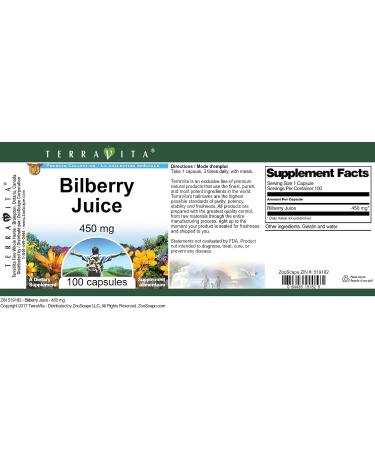 Bilberry Juice - 450 mg (100 Capsules ZIN: 519182) - Buy Online on GoSupps.com