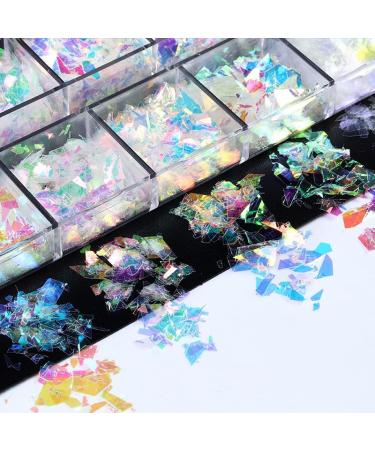 JMEOWIO Holographic Mermaid Nail Art Glitter - 12 Grids Gradient Iridescent Flakes for Summer Nail Decoration - Buy Online on GoSupps.com