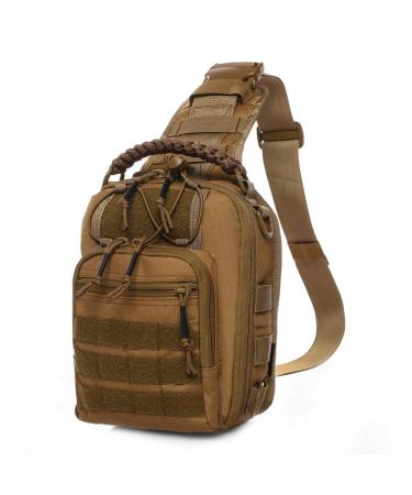 ANTARCTICA Tactical Sling Bag Pack Military Rover Shoulder Bag Molle Assault Range Bag Backpack 1050D Big-brown-9.64*6*12.59 Inch