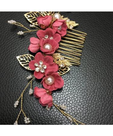 Minkissy Flower Hair Accessories Wedding Hair Comb Pearl Crystal Decor Clip Pin Rhinestone Flower Wedding Hair Accessories for Bride Bridesmaid (Rosy) Bridal Hair Clip - Buy Online on GoSupps.com