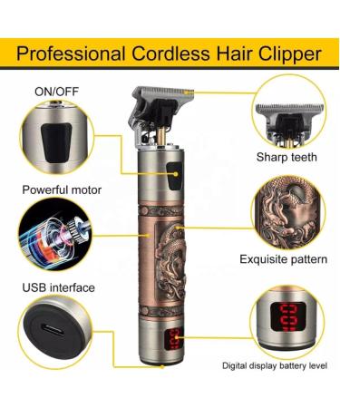 Professional Mens Hair Clippers Zero Gapped Cordless Hair Trimmer Professional Haircut & Grooming Kit for Men Rechargeable LED Display Skull Ornament - Buy Online on GoSupps.com