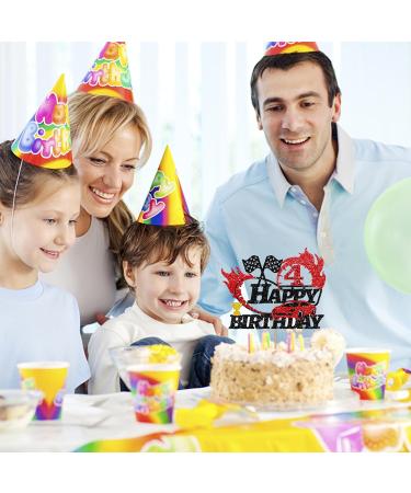 Race Car Happy 4th Birthday Cake Topper Black Glitter Fast Four Birthday Cake Decor Racing Car 4th Birthday Cake Topper for Boys Happy 4th Birthday Party Decoration - Buy Online on GoSupps.com