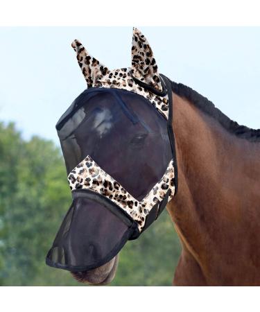 Harrison Howard CareMaster Horse Fly Mask Long Nose with Ears - UV Protection for Horses in Leopard Print (L) - Buy Online on GoSupps.com