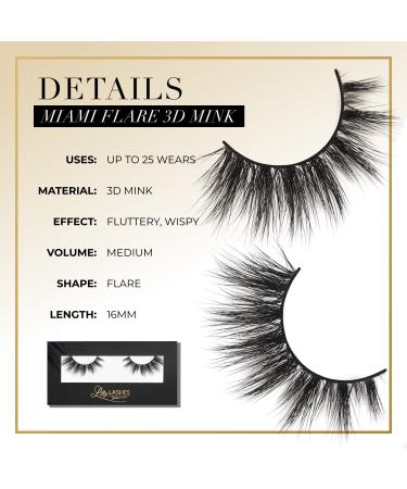 Lilly Lashes Miami Flare 3D Mink Lashes - Natural Wispy Look, Reusable Up to 25 Wears - Volume and Fluffy False Eyelashes - Buy Online on GoSupps.com