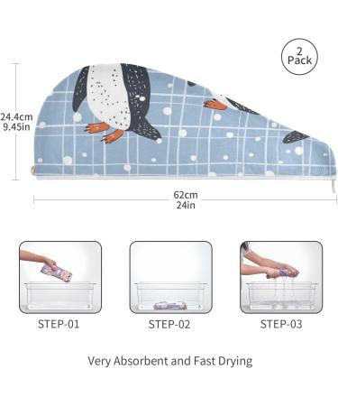 Cute Funny Penguins Hair Towel 2 Pack | Super Absorbent Quick Dry Hair Turbans for Women & Girls - Perfect for Travel - Buy Online on GoSupps.com