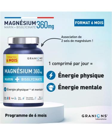 GRANIONS - Magnesium Bisglycinate + Marine Magnesium - 6 MONTH FORMAT | Marine Magnesium + Magnesium Bisglycinate + Vitamin B6 - Buy Online on GoSupps.com