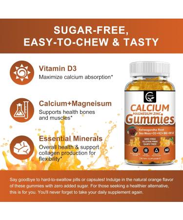 1200mg Calcium Gummies with Vitamin D3,K2,B12 & B6 - Plant Complex Calcium Magnesium Supplement with Glycinate,Potassium,Sea Moss,Ashwagandha Root for Bone & Teeth Strength, Muscle & Immune-2 Pack 60 Count (Pack of 2) - Buy Online on GoSupps.com