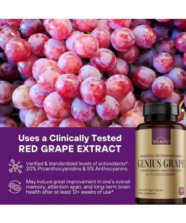 Resveratrol Complex Supplement 1500mg with Clinically Tested Cognigrape Red Grape Extract 20% Proanthocyanidins - Antioxidant & Brain Health Support - 90 Veggie Capsules Non-GMO Gluten-Free Vegan Resveratrol 90 Count (Pa  - Buy Online on GoSupps.com