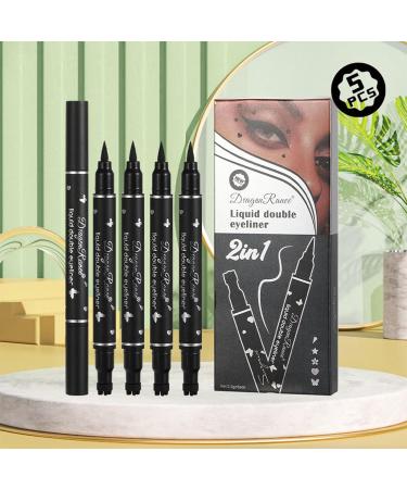 Black Liquid Eyeliner Double Head 2 in 1 Black Liquid Eyeliner Stamp - Waterproof Non-Smudging Eye Makeup Cosmetic for Women Girls Masquerade Halloween Daily Use - Buy Online on GoSupps.com