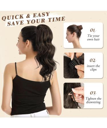 Hair Extension Long Curly Wavy Ponytail - 16'' Chestnut Mix Chocolate Brown - Synthetic Clip-in Hairpiece for Women - Ideal for Daily Use and Parties - Buy Online on GoSupps.com