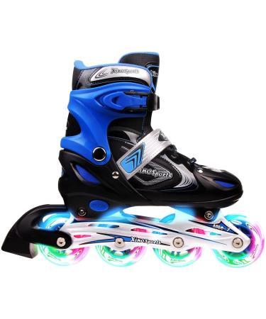 Xino Sports Kids Inline Skates for Girls & Boys - Adjustable Roller Blades with LED Illuminating Light Up Wheels - Youth Skates Can Be Used Indoors & Outdoors Blue Youth Big Kid Large - 5-8