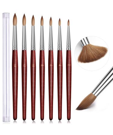 Ailisaail 7Pcs Acrylic Nail Brush  Nail Brushes for Acrylic Application  Nail Art Brushes with Red Wood Handle  Acrylic Nail Tools for Beginner & Professional  Size 2/4/6/8/10/12/14