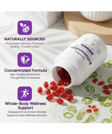VISIOVANCE Nutrawell Astaxanthin - Daily Antioxidant Wellness Supplement with Naturally Sourced Astaxanthin Clean Formula for Active Adult Lifestyle Easy to Take Capsules - 90 Softgels (1) - Buy Online on GoSupps.com