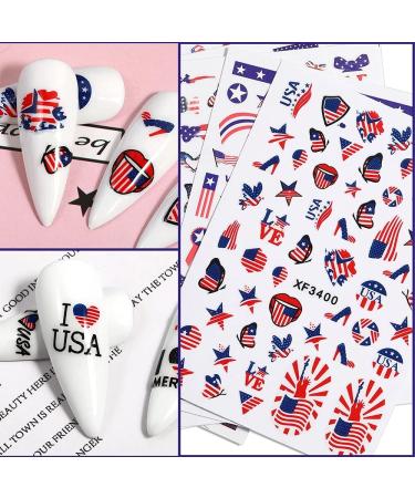 4th of July Patriotic Nail Stickers - 8 Sheets of America Flag Designer Decals for Acrylic Nails - Buy Online on GoSupps.com