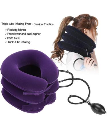 Cervical Neck Traction Device - Soft U-Shaped PVC Cushion with Air Pump for Spine Alignment & Chronic Neck Pain Relief | Purple - Buy Online on GoSupps.com