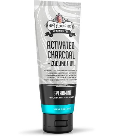 Organic Charcoal Teeth Whitening Toothpaste with Coconut Oil & Essential Oils | Enamel Safe, Clinically Proven, Vegan | Best Natural Whitener - Spearmint (4oz) - Buy Online on GoSupps.com