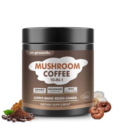 Mushroom Coffee - Lions Mane Mushroom Powder Instant Coffee with Lion's Mane Reishi Chaga Cordyceps and Turkey Tail - Alternative for Energy Mental Clarity & Focus Brain Booster 6.35oz